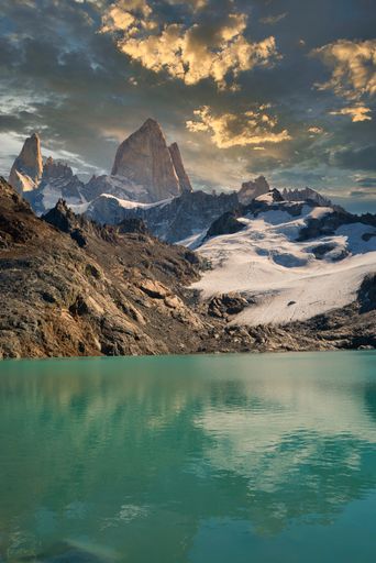beautiful view of mount fitz roy and lagoon of the three. located in el chalten.