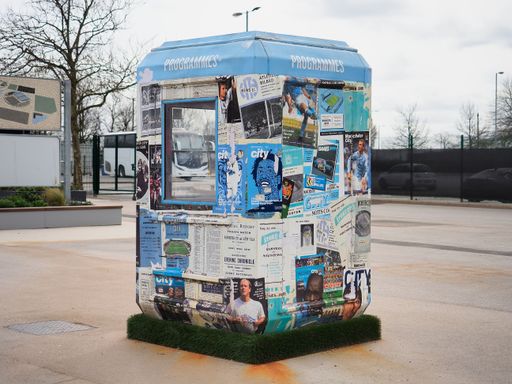 Manchester, UK, 03-29-2025: Etihad Stadium Manchester city football ground program sales booth.