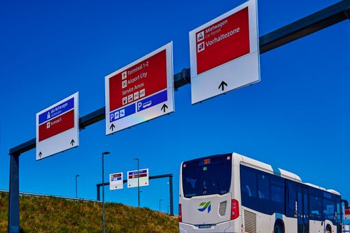 Schoenefeld, Germany - September 3, 2021: Information board in the area of the airport BER Berlin-Brandenburg.