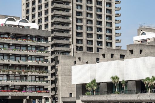 The multistory buildings with balconies and terraces in a residential area