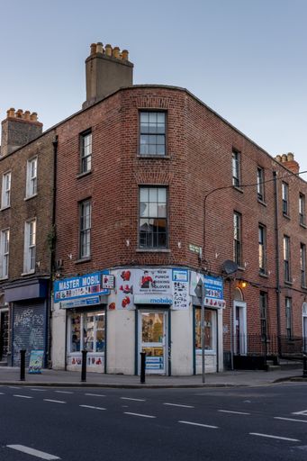 Ireland, Dublin, a view of closed Master mobile shops Lyca in the corner of the street