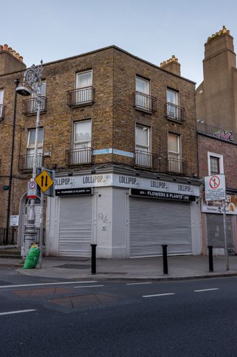 Ireland, Dublin, a view of closed Lollipop flowers and plants shop in the corner of the street
