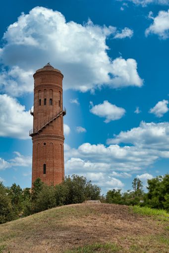 A vertical shot of the old water tower in Besos Mar in Barcelona, ​​Spain.
