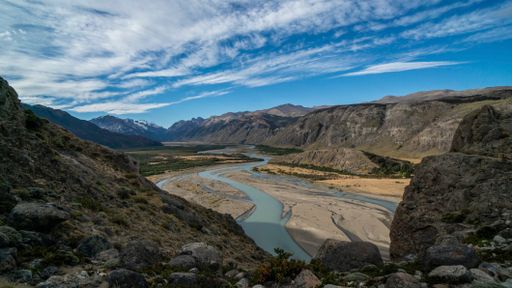 El chalten, Patagonia Argentina, one sunny day on the fitz roy excursion we passed by the river of the turns with a spectacular view.