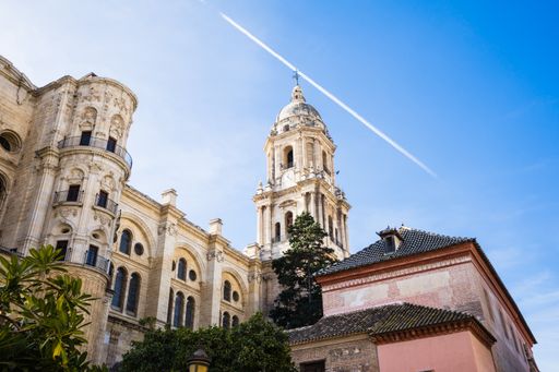 A low-angle shot of the Catedral of Malaga, Spain