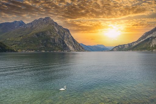 Como lake in Italy, view from Lecco, with mountains in background
