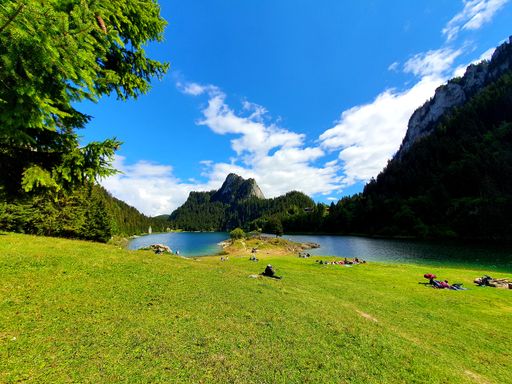 A beautiful view of the Lac de Taney (or Lac de Tanay), a lake in Valais, Switzerland
