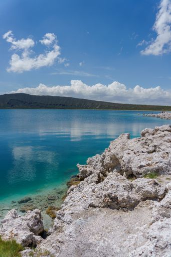 A vertical shot of Laguna Alchichica in Veracruz-Puebla, Mexico