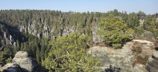 panoramic view of sandstone cliffs in the national park Saxon Switzerland blue sky
