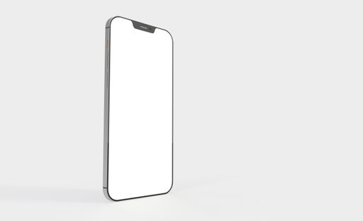 A modern frameless smartphone mockup with copyspace isolated on a white background