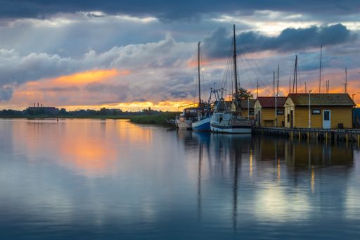 A high angle shot of Freest fishing port opposite Peenemunde on the German Baltic sea coast