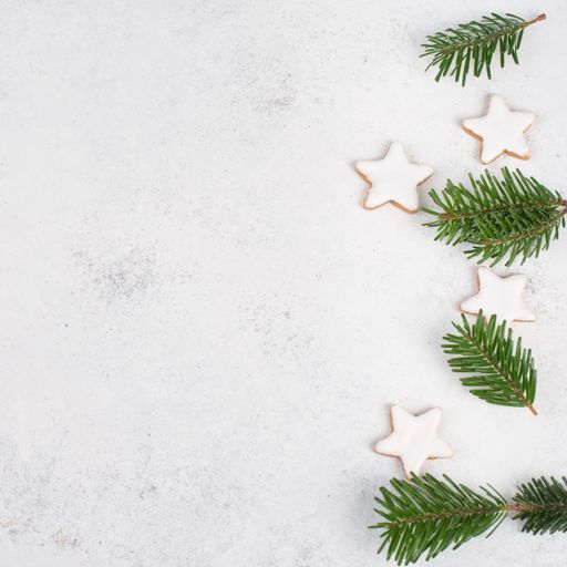 Cinnamon stars, traditional german christmas cookies, gingerbread, empty copy space, fir bran