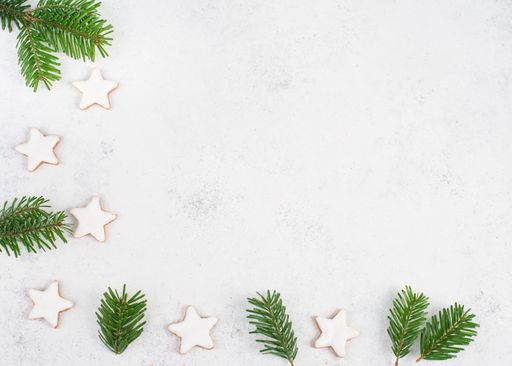 Cinnamon stars, traditional german christmas cookies, gingerbread, empty copy space, fir bran