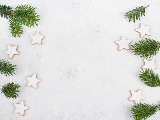 Cinnamon stars, traditional german christmas cookies, gingerbread, empty copy space, fir bran