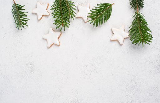 Cinnamon stars, traditional german christmas cookies, gingerbread, empty copy space, fir bran