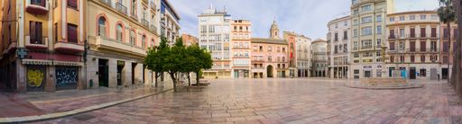 Constitution main square of Malaga Spain completely empty during the quarantine and confinement due to coronavirus health crisis