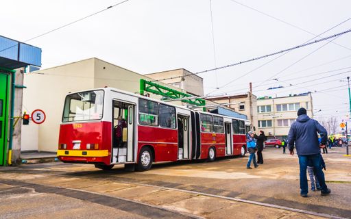 An old Ikarus public transport exhibition bus during the Katarzynki event in the Franowo area