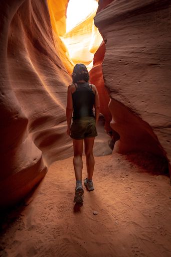 A young tourist woman in the Lower Antelope Arizona, United States