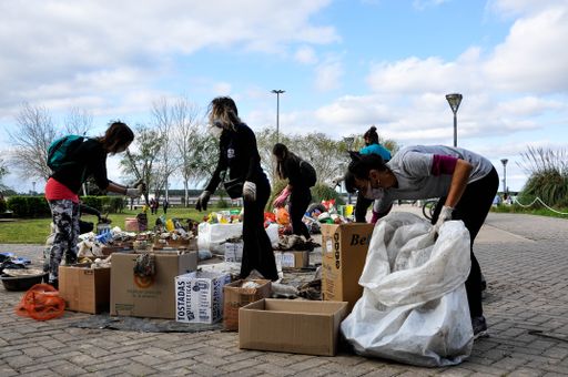 A view of garbage extracted from the Parana river during a river cleanup day