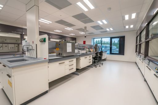 An interior of a modern laboratory intended for scientific research and teaching purposes