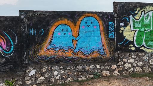 A graffiti of friendly ghosts on a wall in Nusa Dua, Indonesia