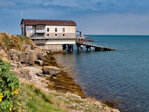 The fmous Moelfre Lifeboat station on the north east coast of Anglesey the location of many ship rescues.