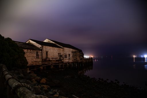 Landscape long exposure shot of an old building by Pacific Coast Highway in northern California