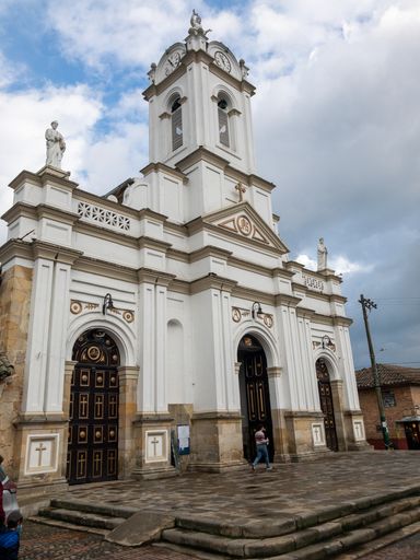 A vertical shot of Iglesia Tabio. Tabio Cundinamarca Main Park, Colombia.