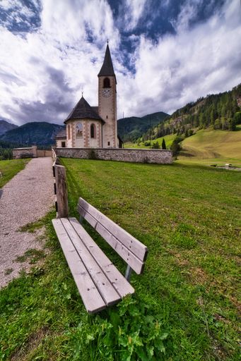 A view of dolomites landscape in Parco Naturale di Fanes-Sennes-Braies Mareo Italy under a cloudy sky