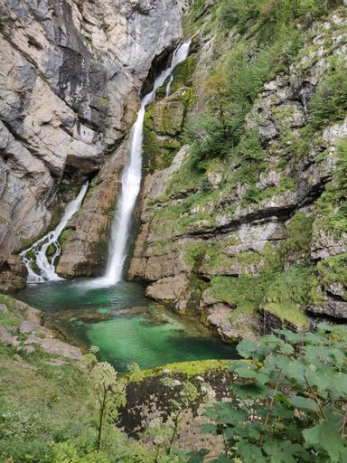 A vertical shot of Savica waterfall. Triglav National Park, Slovenia.