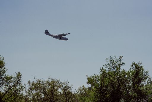 A closeup shot of a military aircraft flying over the trees at the 2021 Toronto Airshow, Canada