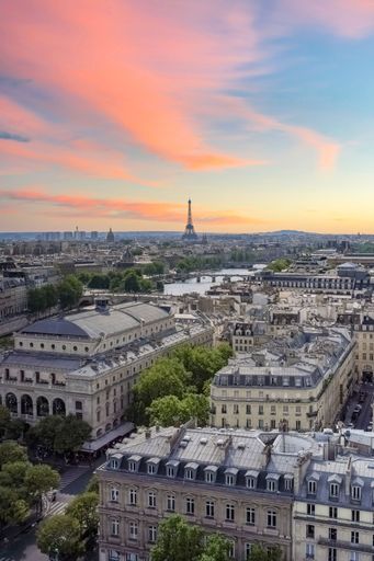 Paris, view of the city, with the Seine, and the Eiffel Tower in background