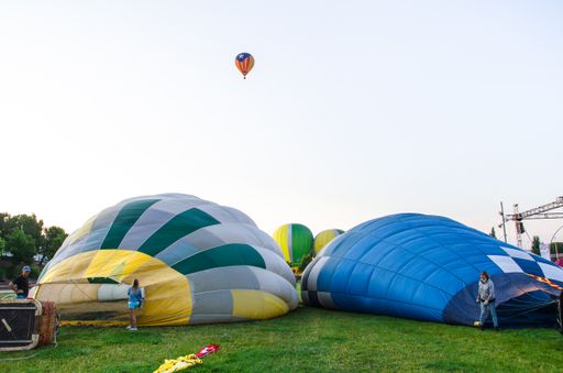 A view of colorful air balloons getting ready to fly in the air during the 25th European Balloon Festival  in Igualada, Barcelona