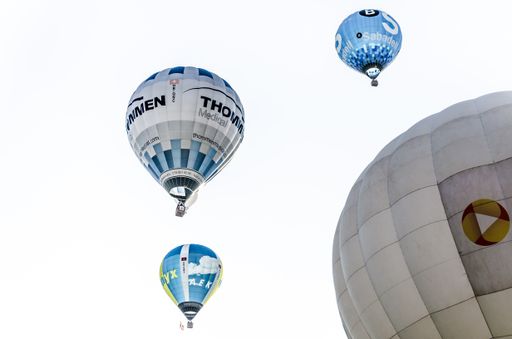 A view of colorful air balloons flying in the air during the 25th European Balloon Festival  in Igualada, Barcelona