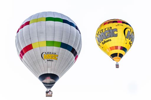 A view of colorful air balloons flying in the air during the 25th European Balloon Festival  in Igualada, Barcelona