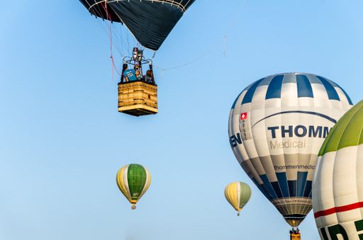 A view of colorful air balloons flying in the air during the 25th European Balloon Festival  in Igualada, Barcelona
