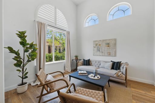 Stylish interior and exterior of a modern suburban California home with bright rooms, open layout, and mountain views.