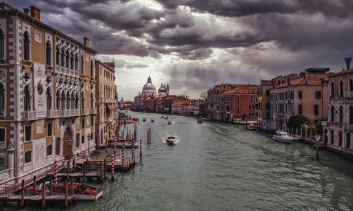 An incredible shot of the Grand Canal in Venice, Italy on a cloudy day