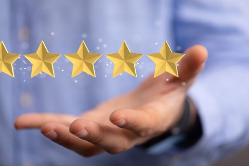 A 3D rendering of excellent service and best customer experience or good client with floating stars