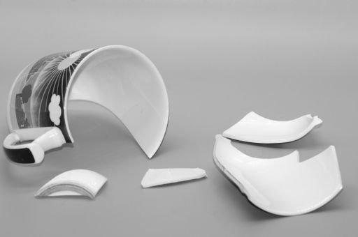 A closeup shot of broken cup pieces