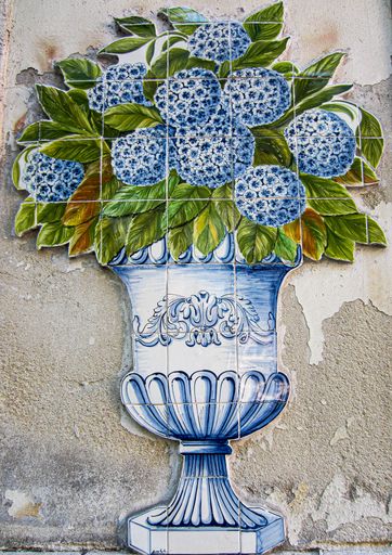 A vertical shot of a Portuguese tiles Azulejo