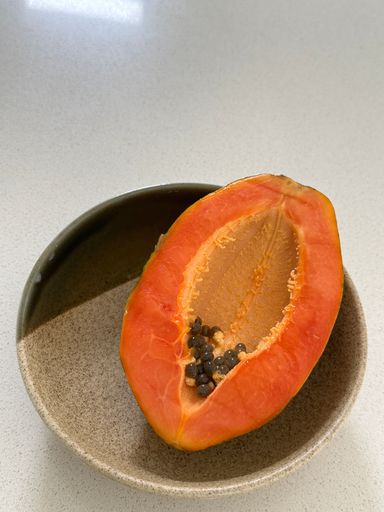 Vibrant slices of ripe papaya arranged in a bowl, showcasing natural texture and tropical freshness.
