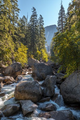 A vertical beautiful shot of the Vernal Falls waterfall of Yosemite National Park in the USA