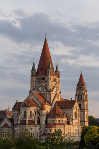 A vertical shot of the St. Francis of Assisi Church in Vienna, Austria