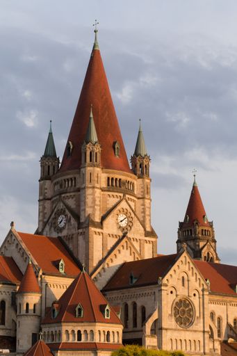A vertical shot of the St. Francis of Assisi Church in Vienna, Austria