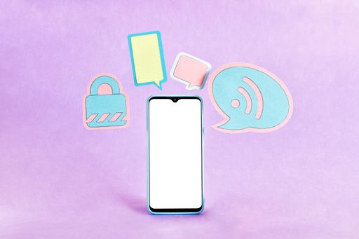 A blank phone screen with communications icons - communication security concept