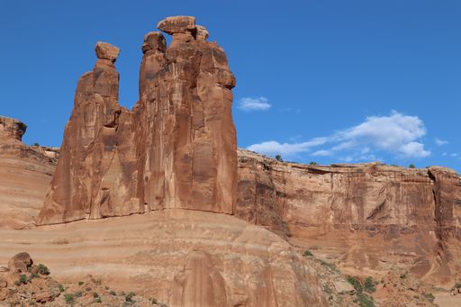 A landscape of Three Gossips canyon in Courthouse Towers and Park Avenue, Arches National Park, Utah