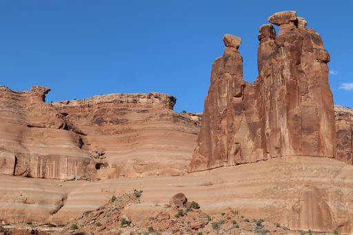 A landscape of Three Gossips canyon in Courthouse Towers and Park Avenue, Arches National Park, Utah