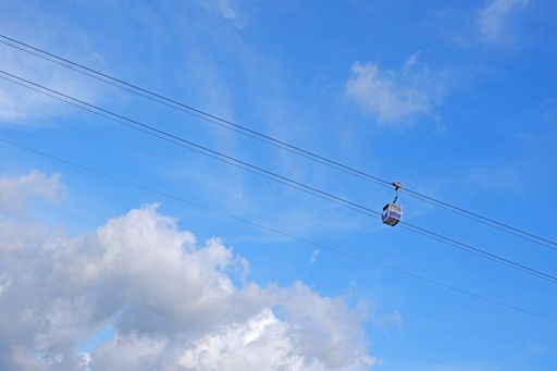 A low angle shot of a mountain cable car for sight seeing in Hong Kong