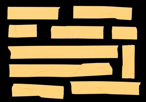 Set of orange blank paper tape sticker isolated on black background. Mock up template